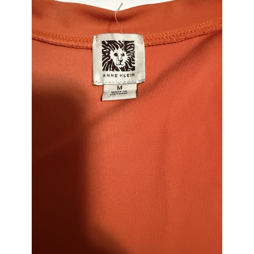 Anne Klein Orange Solid V-Neck Long Sleeve Button-Front Pullover Tee M - Picture 2 of 4